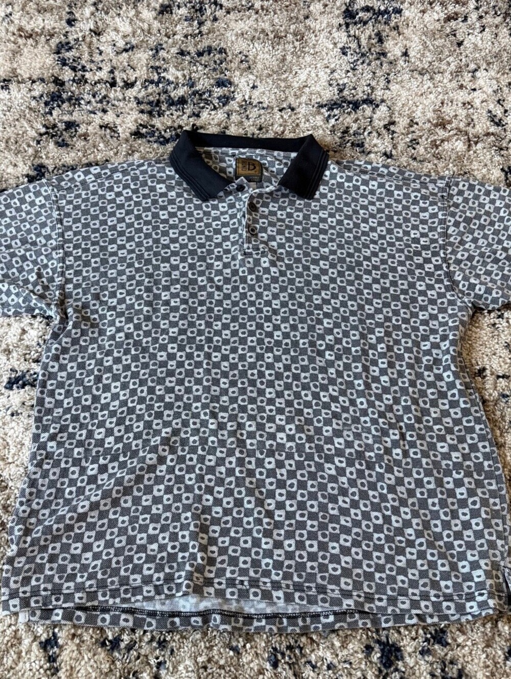 Bruno Polo Shirt Mens XL Gray Geometric Pattern Designed In Italy Vintage